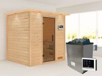 Karibu Sauna Anja inkl. 9 kW Ofen ext. Steuerung, mit moderner Saunatür -mit Dachkranz-