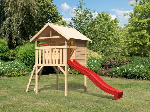 Akubi Spielhaus Leni mit Rutsche in rot und Spielset Akubi Spielhaus Leni mit Rutsche in rot und Spielset