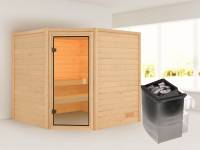 Karibu Sauna Tilda inkl. 9 kW Ofen integr. Steuerung mit klassischer Saunatür -ohne Dachkranz-