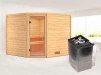 Karibu Sauna Leona 38 mm ohne Dachkranz- 9 kW Ofen integr. Strg- klarglas Tür