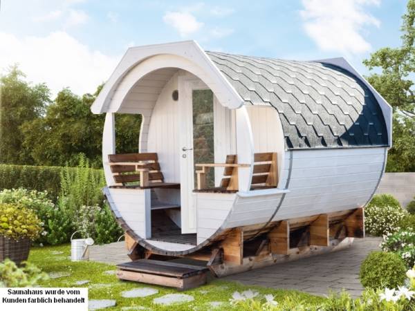 Wolff Finnhaus Saunafass Finja 2 Premium Bausatz mit schwarzen Dachschindeln Wolff Finnhaus Saunafass Finja 2 Premium Bausatz mit schwarzen Dachschindeln