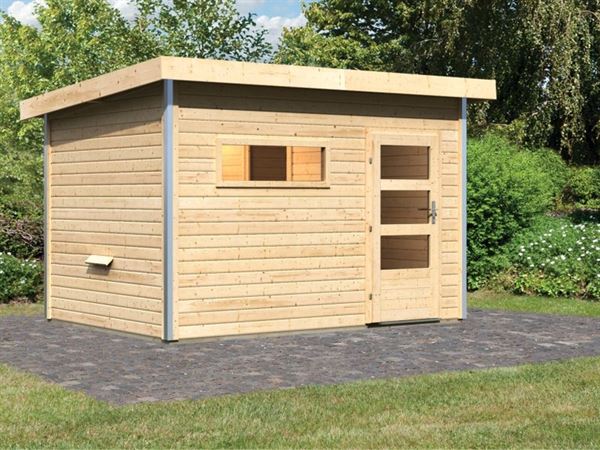 Karibu Saunahaus Skrollan 2 38 mm- ohne Ofen- moderne Tür Karibu Saunahaus Skrollan 2 38 mm- ohne Ofen- moderne Tür