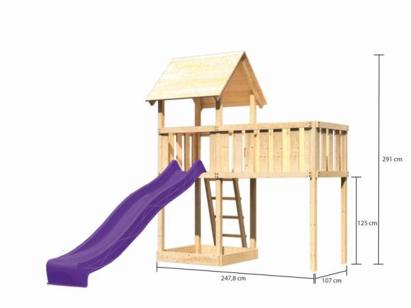 Akubi Spielturm Lotti natur mit Anbauplattform XL und Rutsche violett