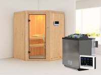 Karibu Sauna Larin- Klarglas Saunatür- 4,5 kW Bioofen ext. Strg- ohne Dachkranz