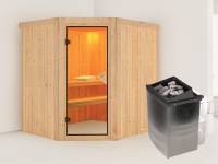 Karibu Sauna Siirin inkl. 9 kW Ofen integr. Steuerung mit klassischer Tür - ohne Dachkranz -