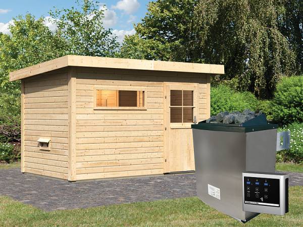 Karibu Saunahaus Suva 1 38 mm mit 9 kW Ofen Ext. Strg Karibu Saunahaus Suva 1 38 mm mit 9 kW Ofen Ext. Strg