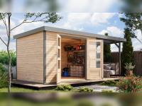 Karibu Hybrid Gartenhaus Jupiter 4 A naturbelassen/graualuminium, inkl. 2,35 m Anbaudach