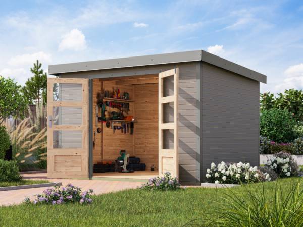 Karibu Hybrid Gartenhaus Jupiter 5 D wassergrau/graualuminium