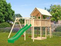 Akubi Spielturm Danny Satteldach + Rutsche grün + Doppelschaukel + Anbauplattform