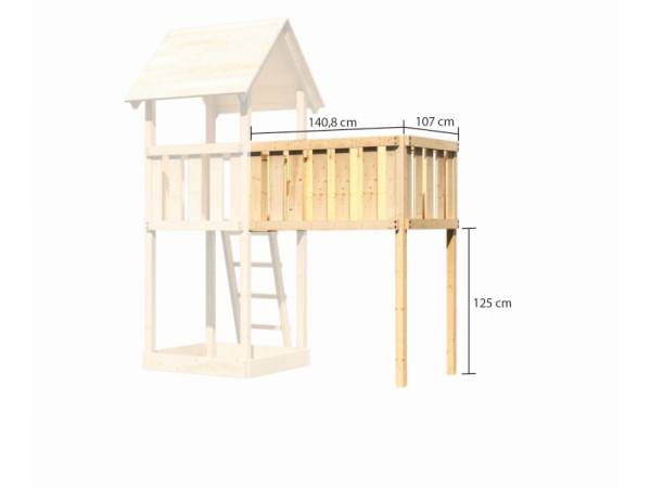 Akubi Spielturm Lotti Satteldach + Rutsche violett + Doppelschaukel + Anbauplattform XL + Kletterwand