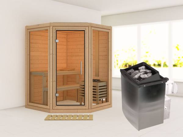 Karibu Sauna Yuma, inkl. 9 kW Ofen integr. Steuerung, mit Klarglas Ganzglastür Karibu Sauna Yuma, inkl. 9 kW Ofen integr. Steuerung, mit Klarglas Ganzglastür