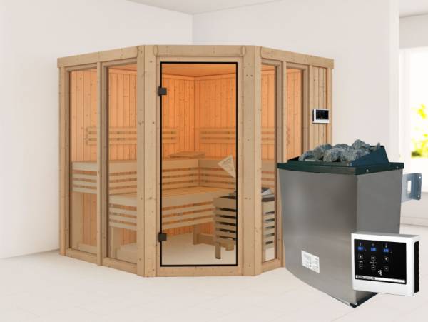 Karibu Sauna Airi, inkl. 9 kW Ofen ext. Steuerung - ohne Dachkranz -
