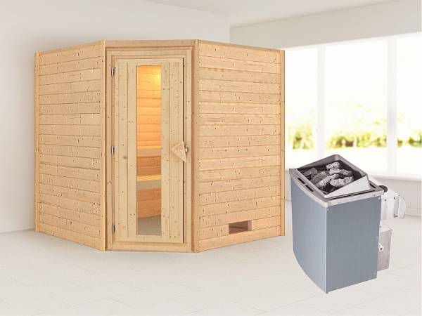 Karibu Sauna Nina 38 mm ohne Dachkranz- 9 kW integr. Strg- energiesparende Tür