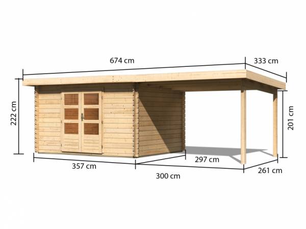 Karibu Woodfeeling Gartenhaus Bastrup 7 mit Anbaudach 3 Meter