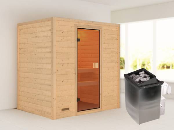 Karibu Sauna Selena inkl. 9 kW Ofen integr. Steuerung mit klassischer Saunatür -ohne Dachkranz-