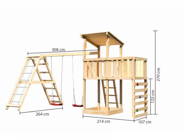 Akubi Spielturm Anna + Doppelschaukelanbau Klettergerüst + Anbauplattform + Kletterwand