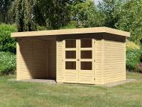 Karibu Woodfeeling Gartenhaus Askola 2 mit Anbaudach 2,25 Meter, Seiten- und Rückwand