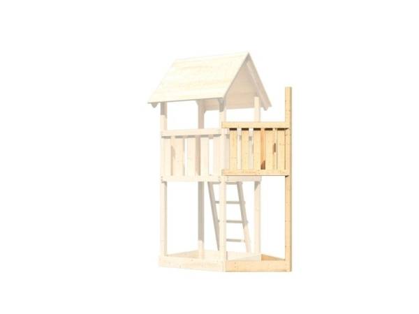 Akubi Spielturm Lotti Satteldach + Schiffsanbau oben + Einzelschaukel + Anbauplattform XL + Netzrampe