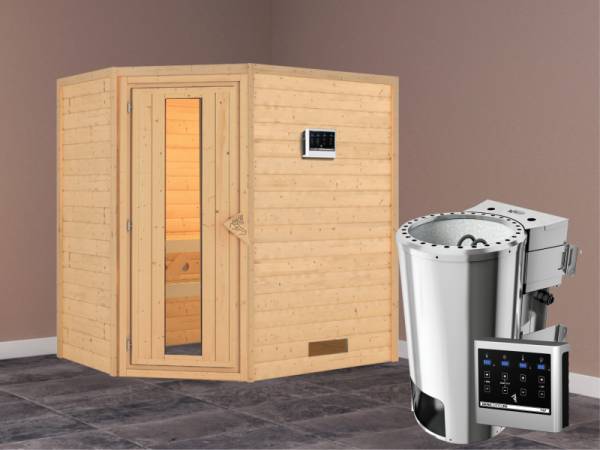 Cilja - Karibu Sauna Plug &amp; Play 3,6 kW Bio Ofen, ext. Steuerung - ohne Dachkranz - Energiespartür