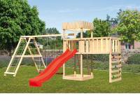 Akubi Ritterburg Löwenherz + Rutsche + Doppelschaukelanbau Klettergerüst + Anbauplattform XL + Kletterwand