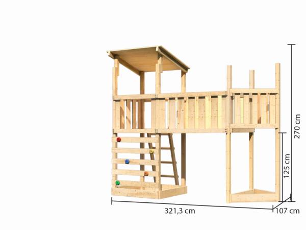Akubi Spielturm Anna + Anbauplattform XL + Kletterwand + Schiffsanbau oben