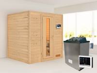 Karibu Sauna Anja inkl. 9 kW Ofen ext. Steuerung, mit energiesparender Saunatür -ohne Dachkranz-