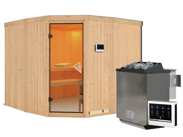 Simara 3 - Karibu Sauna inkl. 9-kW-Bioofen - ohne Fenster -