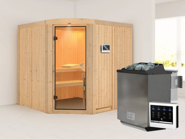 Aukura - Karibu Sauna inkl. 9-kW-Bioofen - mit Rundbogen -