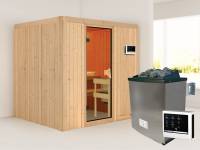 Karibu Sauna Sodin inkl. 9 kW Ofen ext. Steuerung mit bronzierter Ganzglastür - ohne Dachkranz -