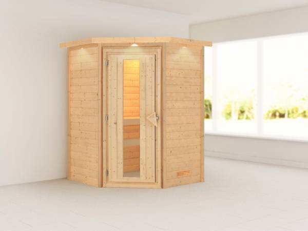 Alicja - Karibu Sauna Plug & Play ohne Ofen - mit Dachkranz - Energiespartür Alicja - Karibu Sauna Plug & Play ohne Ofen - mit Dachkranz - Energiespartür