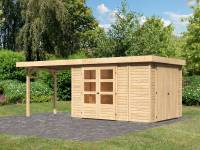Karibu Woodfeeling Gartenhaus Retola 4 mit Anbauschrank und Anbaudach 2,80 Meter