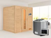 Karibu Sauna Anja - energiesparende Saunatür - 4,5 kW BIO-Ofen ext. Strg. - ohne Dachkranz