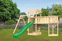 Akubi Ritterburg Löwenherz + Rutsche + Einzelschaukel + Anbauplattform XL + Kletterwand + Schiffsanbau oben