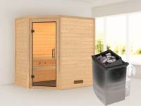 Karibu Sauna Svea inkl. 9 kW integr. Steuerung mit Klarglas Saunatür -ohne Dachkranz-