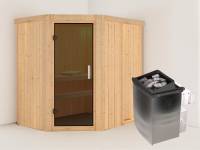 Karibu Sauna Carin- moderne Saunatür- 4,5 kW Ofen integr. Strg- ohne Dachkranz