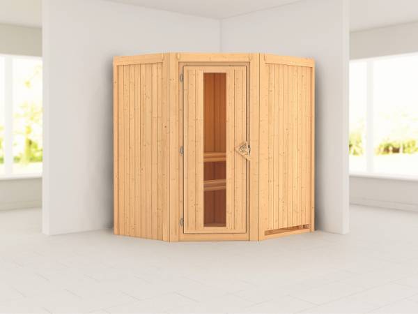 Karibu Sauna Taurin ohne Ofen, ohne Dachkranz, mit energiesparender Saunatür Karibu Sauna Taurin ohne Ofen, ohne Dachkranz, mit energiesparender Saunatür