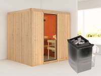 Karibu Sauna Sodin inkl. 9 kW Ofen integr. Steuerung mit bronzierter Ganzglastür - ohne Dachkranz -