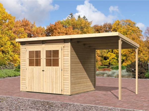 Karibu Gartenhaus Bremen 4 natur mit Anbaudach 1,90 Meter Karibu Gartenhaus Bremen 4 natur mit Anbaudach 1,90 Meter