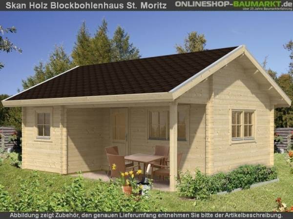 Skan Holz Blockbohlenhaus St. Moritz, Dach dämmbar für Dachschindeln, 45plus, 600 x 500 cm