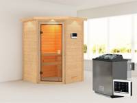 Karibu Sauna Antonia inkl. 9 kW Bioofen ext. Steuerung mit klassischer Saunatür -mit Dachkranz-