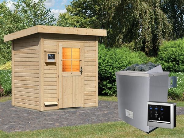 Karibu Saunahaus Jana 38 mm mit 9 kW Ofen ext. Strg Karibu Saunahaus Jana 38 mm mit 9 kW Ofen ext. Strg