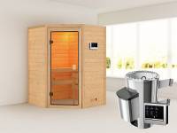 Karibu Sauna Antonia mit 3,6 kW Ofen ext. Strg ohne Dachkranz 38 mm