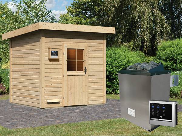Karibu Saunahaus Nella 38 mm mit 9 kW Ofen Ext. Strg Karibu Saunahaus Nella 38 mm mit 9 kW Ofen Ext. Strg