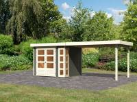 Karibu Woodfeeling Gartenhaus Kerko 3 in terragrau mit 2,80 m Anbaudach