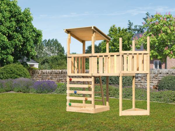 Akubi Spielturm Anna + Anbauplattform + Kletterwand + Schiffsanbau oben