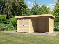 Karibu Gartenhaus Mühlendorf 2 mit Anbaudach 2,40 m inklusive Rück-und Seitenwand