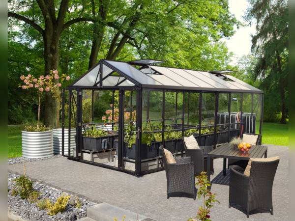 Vitavia Gewächshaus Zeus Comfort 15700 ESG/HKP, schwarz pulverbeschichtet