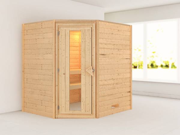 Karibu Sauna Mia 38 mm ohne Dachkranz- ohne Ofen- energiesparende Tür