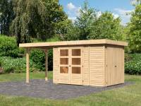Karibu Woodfeeling Gartenhaus Retola 2 natur mit Anbauschrank und 2,40 Meter Anbaudach
