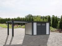 Wolff Finnhaus Metallhaus Eleganto 3024 weiß inkl. 280 cm Seitendach links, Dachrinne und Fallrohr